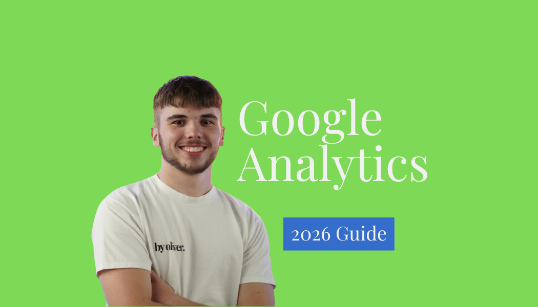 google analytics text next to a picture of Oliver on a green background